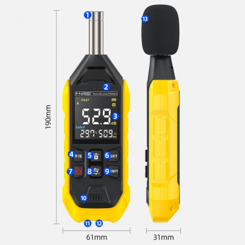 Détecteur de volume domestique FNIRSI Noise Decibel Meter (jaune) SF301A1820-07