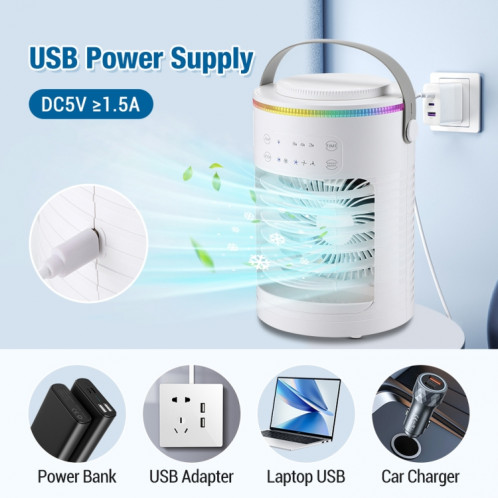 Ventilateur de refroidissement USB CF-516, minuterie de bureau, lumière RVB réglable, humidification par pulvérisation (blanc) SH701A1302-016