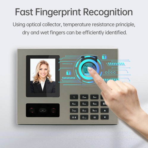 Machine intelligente de présence d'empreintes digitales de reconnaissance de visage d'invite vocale FA03 (anglais avec prise ue) SH301B1005-017