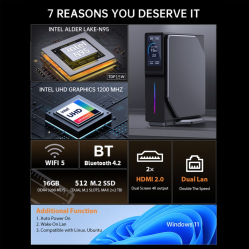 S1 Intel Alder Lake N100 WIFI 5 + BT4.2 Mini PC de bureau à domicile Win11 DDR4 3200 MHz, spécifications: 8G + 1 To SH4805983-011