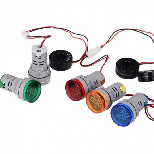 SINOTIMER ST16A rond 22mm LED signal lumineux numérique 220V AC ampèremètre 0-100A AC indicateur de courant (01 rouge) SS401A664-07