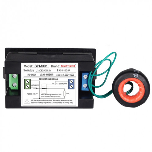 SINOTIMER SPM001 AC LED Voltmètre numérique Facteurs de fréquence Compteur Moniteur de puissance, Spécifications: AC200-450V 100A SS98021104-06