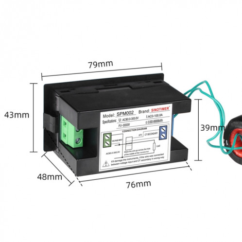 SINOTIMER SPM002 Moniteur de tension et de courant numérique AC à cristaux liquides, spécification: AC200-450V 100A SS03021171-06