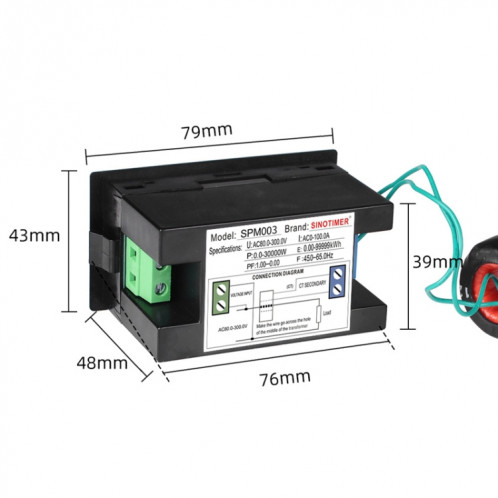 SINOTIMER SPM003 AC LED Voltmètre numérique Facteurs de fréquence Compteur Moniteur de puissance, Spécifications: AC200-450V 100A SS0702302-06