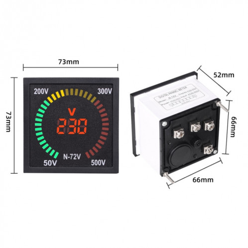 SINOTIMER N-72V indicateur de Signal de tension ca, plateau tournant carré, voltmètre à affichage numérique LED SS61191079-05