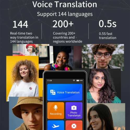 Hishell W12 144 langues Traducteur vocal AI Traducteur de caméra intelligente Dialogue hors ligne Traduction mutuelle en temps réel (Noir) SH901A659-012