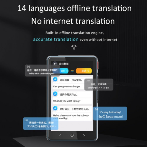 Hishell P40 Traducteur intelligent 135 langues Machine de traduction en ligne intelligente vocale Traduction vocale multilingue hors ligne (Noir) SH501A826-010