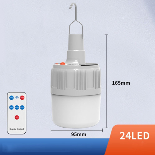Ampoule solaire LED rechargeable, lampe à économie d'énergie étanche pour étal de marché nocturne, modèle: télécommande 24LED SH7402598-013