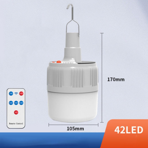 Ampoule solaire LED rechargeable, lampe à économie d'énergie étanche pour étal de marché nocturne, modèle: télécommande 42LED SH7404545-013