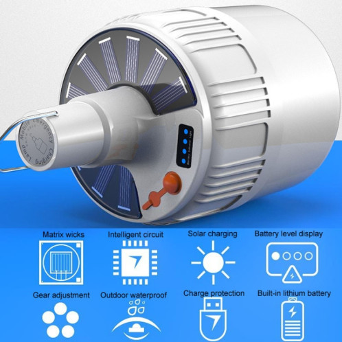 Ampoule solaire LED rechargeable, lampe à économie d'énergie étanche pour étal de marché nocturne, modèle: 42LED SH7403480-013