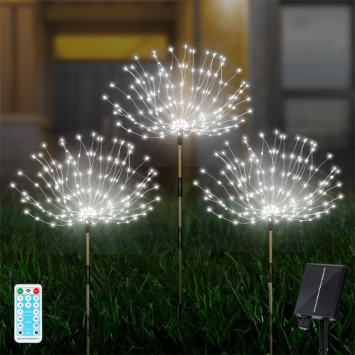 1 glisser 3 lumière blanche 360 LED lampe de feu d'artifice solaire herbe Globe pissenlit Flash chaîne avec télécommande SH0803507-07