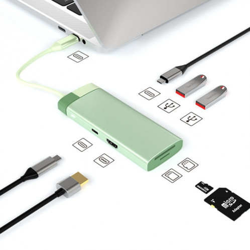 BS7A Station d'accueil 7 en 1 Type-C Convertisseur de station d'accueil Hub USB multifonction (vert) SH501A1646-013