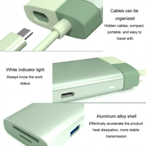 BS7A Station d'accueil 7 en 1 Type-C Convertisseur de station d'accueil Hub USB multifonction (vert) SH501A1646-013