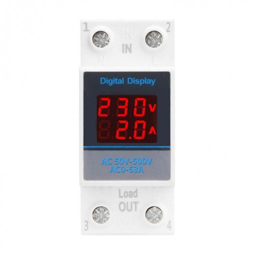 SINOTIMER SDM002 compteur de tension et de courant monophasé AC à double affichage sur Rail DIN domestique (capteur intestinal intégré 63A) SS201A1507-06