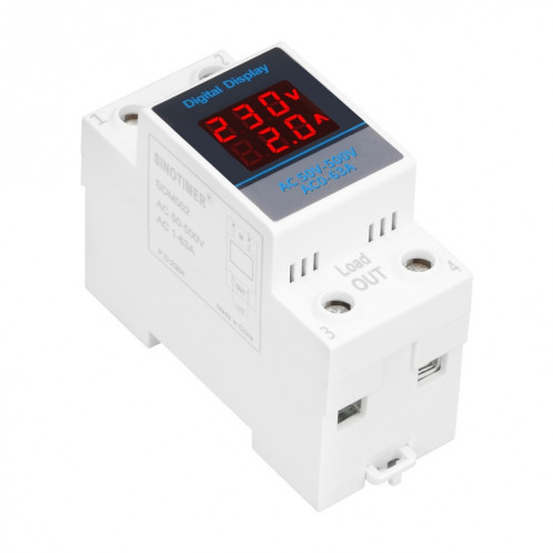 SINOTIMER SDM002 compteur de tension et de courant monophasé AC à double affichage sur Rail DIN domestique (capteur intestinal intégré 63A) SS201A1507-06