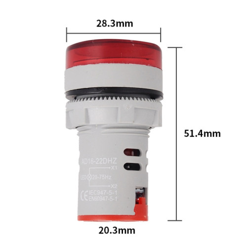 SINOTIMER ST16HZ 20-75 Hz Fréquence AC 22 mm Ouverture ronde LED Indicateur de signal numérique (01 rouge) SS401A637-06