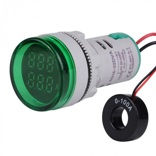 SINOTIMER ST16VA Indicateur de courant de tension alternative à affichage numérique LED rond de 22 mm AC 60-500 V 0-100 A (04 vert) SS001C1435-06