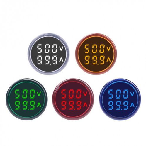 SINOTIMER ST16VA Indicateur de courant de tension alternative à affichage numérique LED rond de 22 mm AC 60-500 V 0-100 A (01 rouge) SS001A107-06