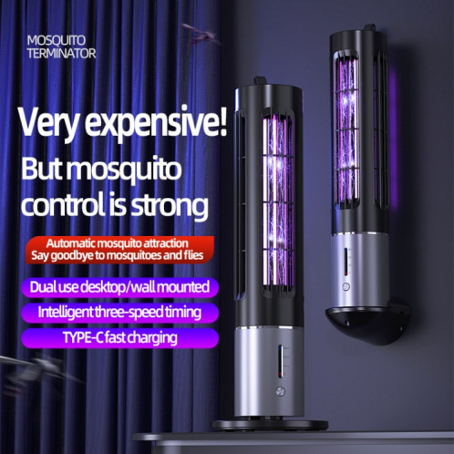 Lampe anti-moustique UV portable D9, piège à mouches muet rechargeable avec synchronisation à 3 vitesses (noir) SH801A25-016