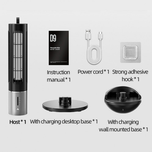 Lampe anti-moustique UV portable D9, piège à mouches muet rechargeable avec synchronisation à 3 vitesses (noir) SH801A25-016