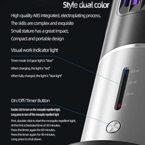 Lampe anti-moustique UV portable D9, piège à mouches muet rechargeable avec synchronisation à 3 vitesses (noir) SH801A25-016