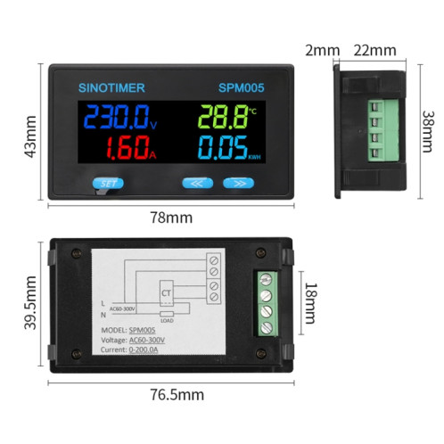 SINOTIMER SPM005 AC Affichage numérique Tension Courant Puissance Électricité Compteur de surveillance multifonctionnel, Spécification: 100A SS9602120-07