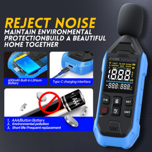 FNIRSI – détecteur de décibels de bruit, détecteur de volume domestique (bleu) SF101A664-08