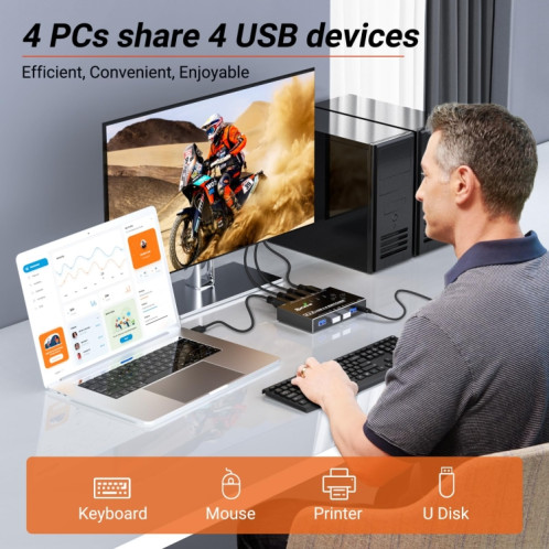 KC-KM434B USB3.0 4 ports USB périphérique partagé 4 ports périphérique de partage d'imprimante clavier souris commutateur SH6411129-09
