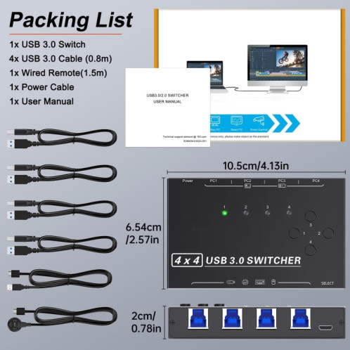 KC-KM434B USB3.0 4 ports USB périphérique partagé 4 ports périphérique de partage d'imprimante clavier souris commutateur SH6411129-09