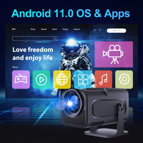 Projecteur HY320 1080P 390ANSI 4K Android 11 avec Wifi 6 Bluetooth 5.0 prise en charge Miracast / Airplay / DLNA prise ue SH1602710-015
