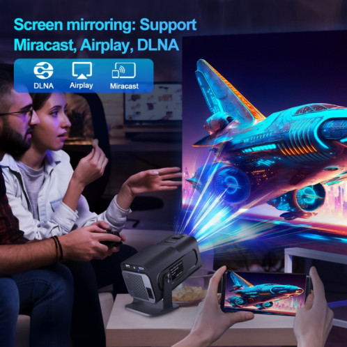 Projecteur HY320 1080P 390ANSI 4K Android 11 avec Wifi 6 Bluetooth 5.0 prise en charge Miracast / Airplay / DLNA prise ue SH1602710-015