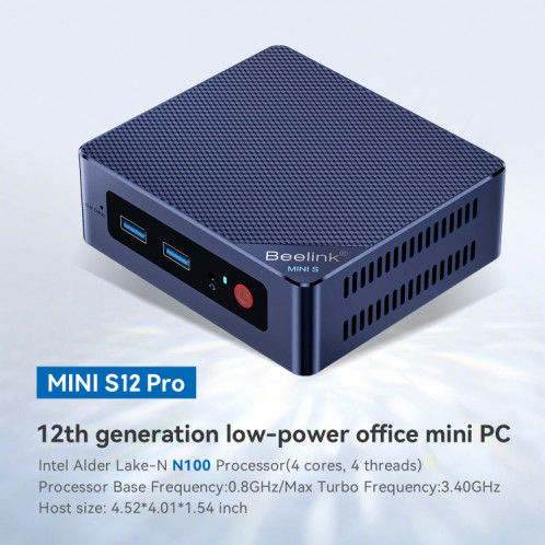 Beelink MINI S12 Pro Office Mini PC Processeur Alder Lake-N100 16 Go DDR4, 500 Go SSD Prise US SB0002907-012