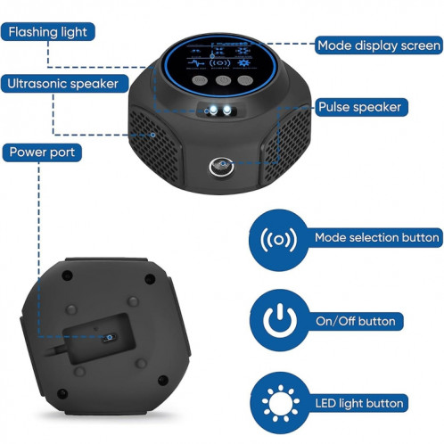 219 Répulsif de souris d'intérieur à ultrasons intelligent à conversion de fréquence multidimensionnelle (noir) SH101B1459-014