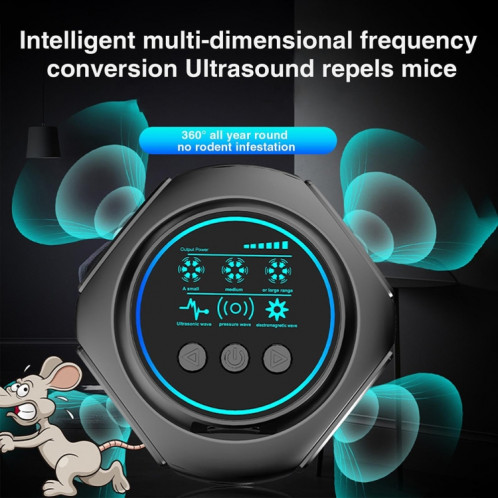 219 Répulsif de souris d'intérieur à ultrasons intelligent à conversion de fréquence multidimensionnelle (noir) SH101B1459-014
