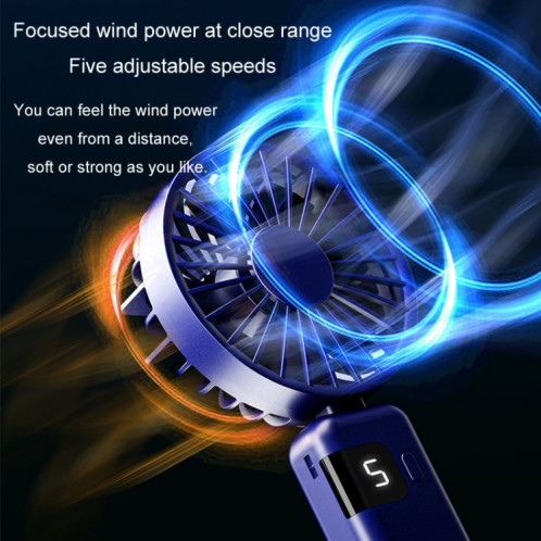 Affichage numérique portatif suspendu au cou muet petit ventilateur USB chargeant le ventilateur pliable tenu dans la main (bleu) SH901B1688-013