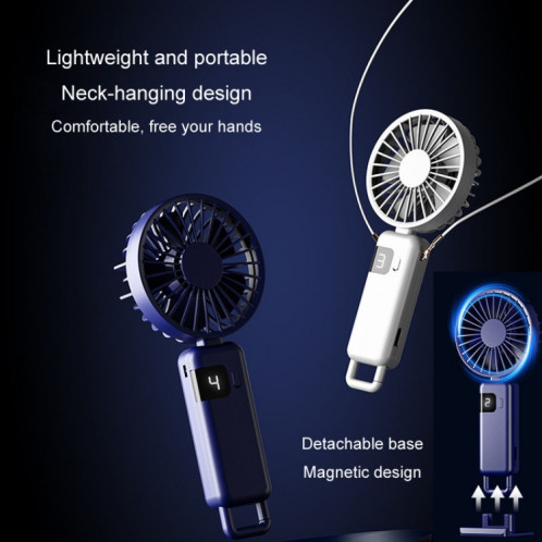Affichage numérique portatif suspendu au cou muet petit ventilateur USB chargeant le ventilateur pliable tenu dans la main (bleu) SH901B1688-013