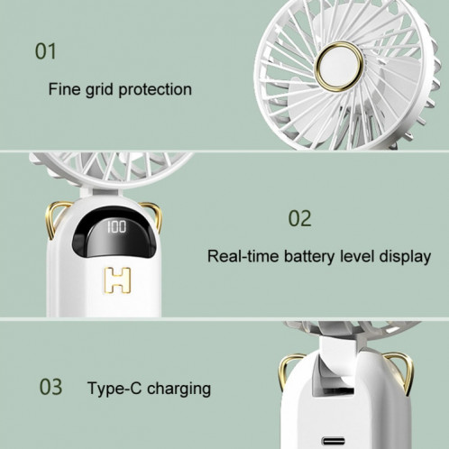 Ventilateur de charge USB à affichage numérique pliable, petit ventilateur d'extérieur à main suspendu au cou (bleu) SH901B357-011