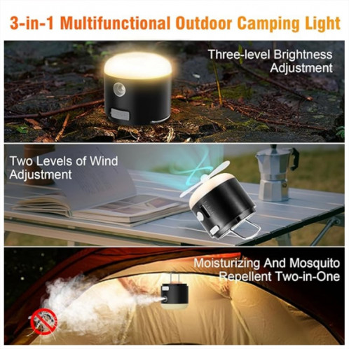 Tente de Camping en plein air suspendue, lumière ambiante, ventilateur d'humidification par pulvérisation magnétique (noir) SH901C1420-012