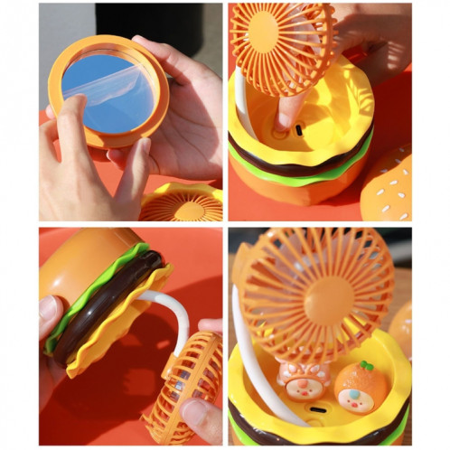 Mini ventilateur de bureau en forme de hamburger avec miroir cosmétique (jaune) SH101A1217-07