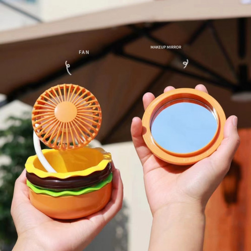 Mini ventilateur de bureau en forme de hamburger avec miroir cosmétique (jaune) SH101A1217-07