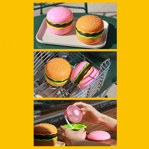 Mini ventilateur de bureau en forme de hamburger avec miroir cosmétique (jaune) SH101A1217-07