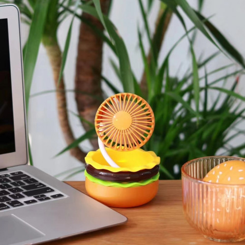 Mini ventilateur de bureau en forme de hamburger avec miroir cosmétique (jaune) SH101A1217-07