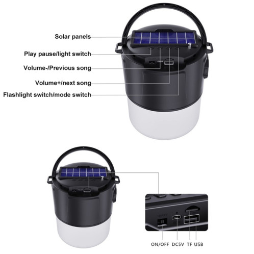 DV-V12 Lampe de camping solaire extérieure Carte FM Haut-parleur Bluetooth (Bleu) SH601B621-09