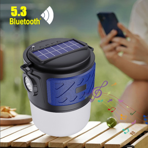 DV-V12 Lampe de camping solaire extérieure Carte FM Haut-parleur Bluetooth (Bleu) SH601B621-09