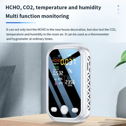 Moniteur de qualité de l'air 5 en 1, détecteur de CO2 TVOC HCHO, testeur de température et d'humidité (blanc) SH701B1382-013
