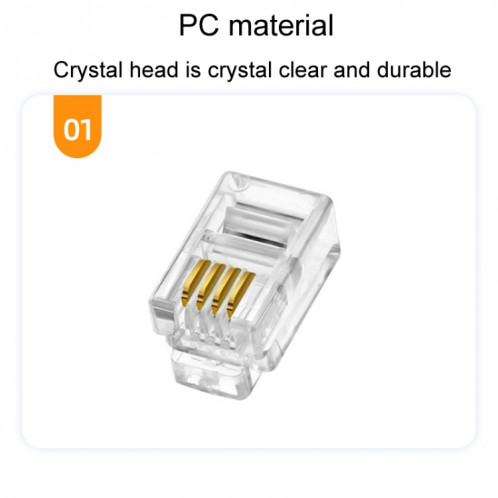 Connecteur de câble de téléphone 4P4C plaqué or à 2 broches, têtes en cristal, 4 cœurs, 1000 pièces/paquet SH6961270-05