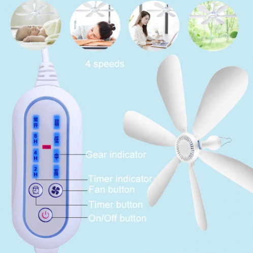 Mini ventilateur de plafond à six pales, silencieux, à énergie éolienne élevée, pour dortoir, maison, style: ventilateur + cordon de contrôle de vitesse de télécommande SH2302610-016