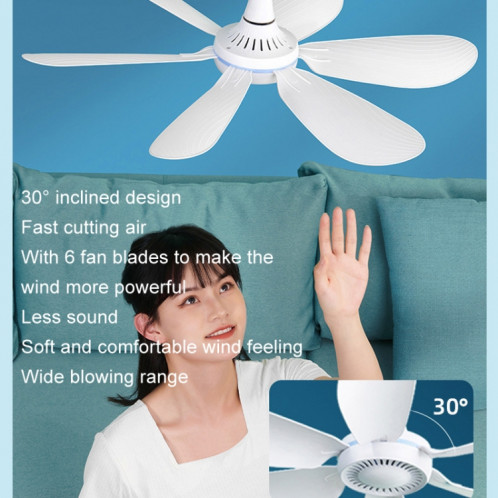 Mini ventilateur de plafond à six pales, silencieux, à énergie éolienne élevée, pour dortoir, maison, style: ventilateur + cordon de contrôle de vitesse de télécommande SH2302610-016