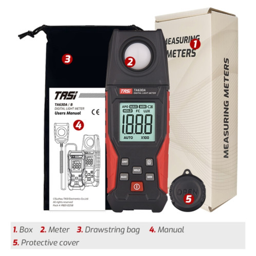 TASI TA630A compteur de lumière numérique intégré éclairement Lux mètre rétro-éclairage écran LCD 0.1-200000LUX/0.01-20000FC testeur de capteur de lumière ST1201386-08