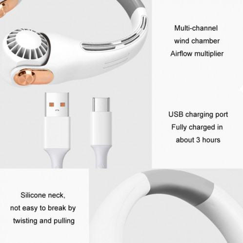Mini ventilateur de cou en Silicone, Portable, USB, pour étudiant, extérieur, réglable (rose) SH101A287-011